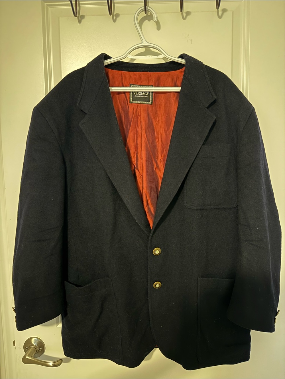 Versace Men's Black Wool Sport Coat with Red Lining